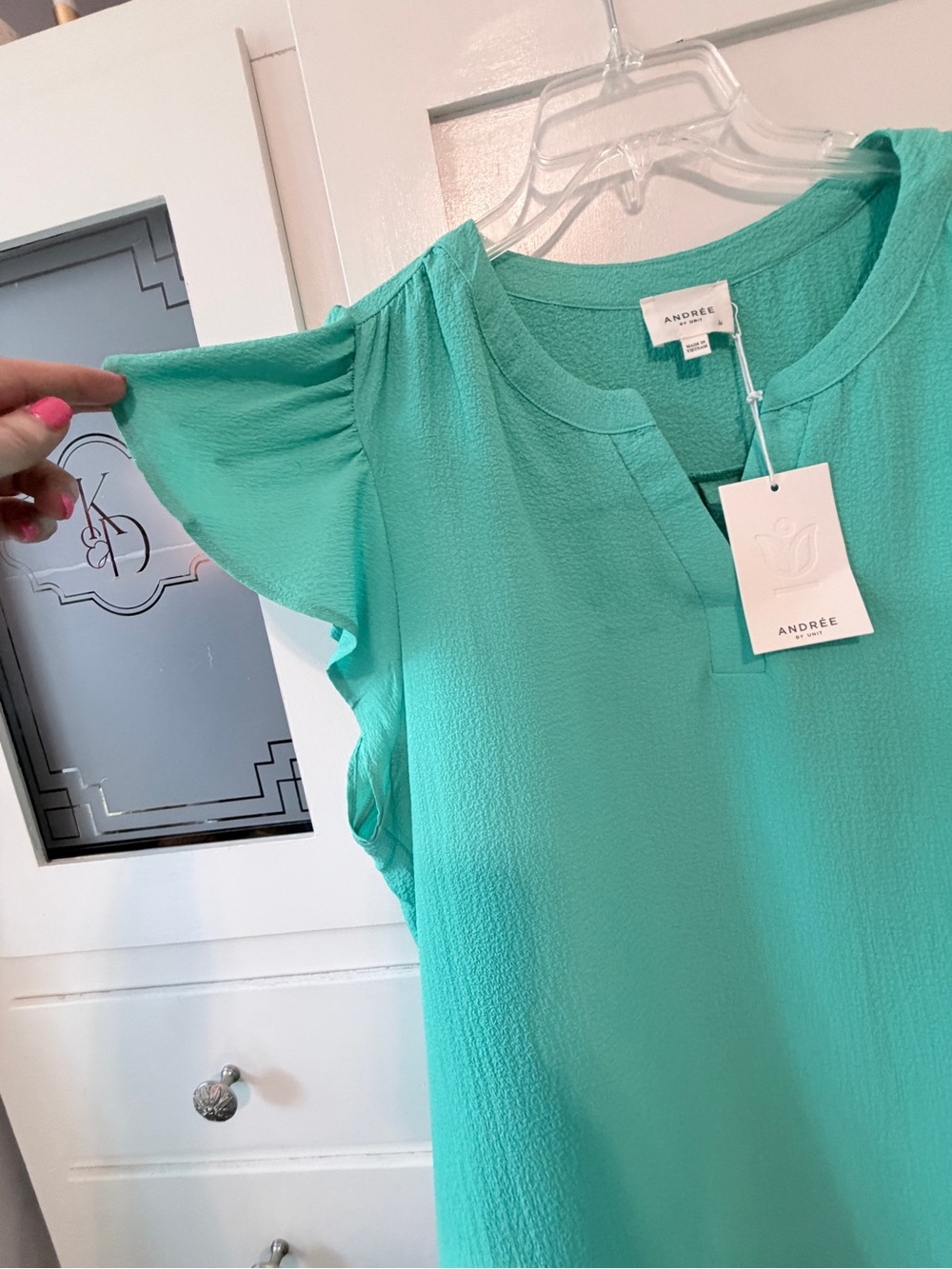 ANDREE BY UNIT Teal Ruffle Sleeve Blouse - Picture 3 of 7